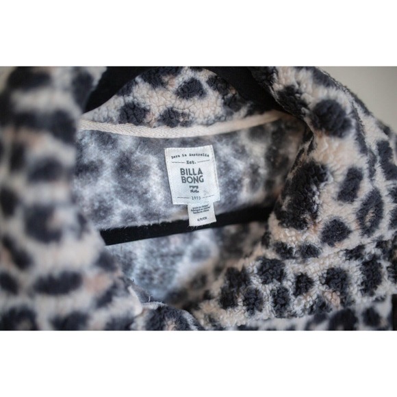 BILLABONG Womens Cozy Days Sherpa Fleece Jacket Leopard Snap Closure SZ S - Picture 4 of 10